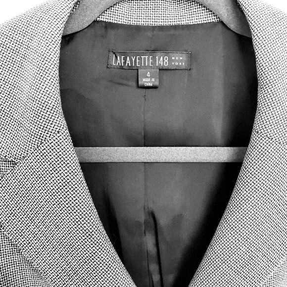 Lafayette 148 Light Wool Blazer 4 Black White Houndstooth Career Office Jacket - Picture 2 of 7